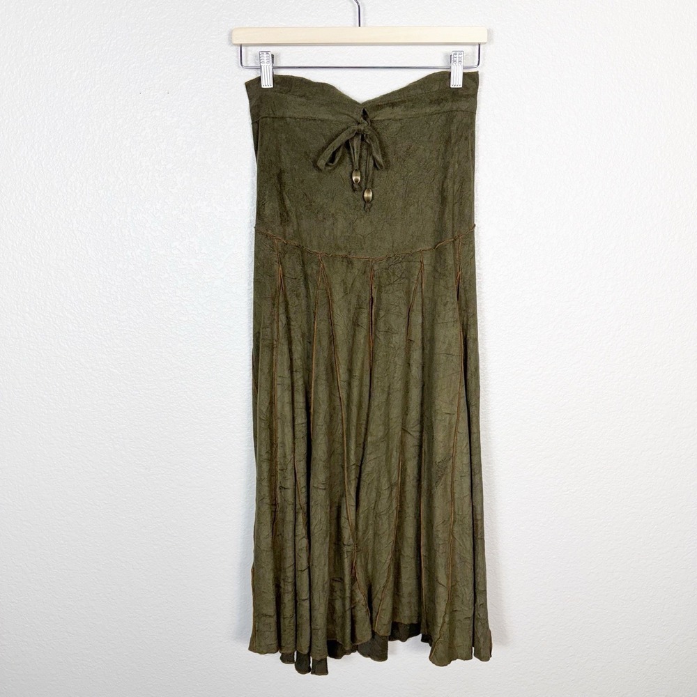 Anne Giorgio Size Small Boho Festival Renaissance Faux Suede Midi Skirt Green